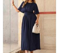 Damen-Maxikleid in Große Größen, Marineblau, Sommer, elegant, lässig, für Hochzeit, Cocktail, formell, als Gast, aus Chiffon, mit französischer Taille