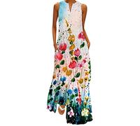 Damen Maxikleid V Ausschnitt Sommerkleid Lang Langes Kleid Ärmellos Große Größen Sommer Strandkleid Schmetterling Blusenkleid Locker Leichte Kaftan Boho Kleider Festlich Elegant Cocktailkleid