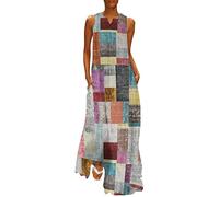 Damen Maxikleid V Ausschnitt Sommerkleid Lang Langes Kleid Ärmellos Große Größen Sommer Strandkleid Vintage Blusenkleid Locker Leichte Kaftan Boho Kleider Festlich Elegant Cocktailkleid