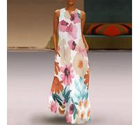 Damen Maxikleid V-Ausschnitt Sommerkleid Lang Langes Kleid Ärmellos Große Größen Sommer Strandkleid Schmetterling Blusenkleid Locker Kaftan Boho Kleider Festlich Elegant Cocktailkleid