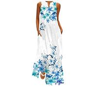 Damen Maxikleid V-Ausschnitt Sommerkleid Lang Langes Kleid Große Größen Sommer Strandkleid Ärmellos Schmetterling Drucken Blusenkleid Locker Kaftan Boho Kleider Festlich Elegant Partykleid