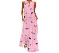 Damen Maxikleid V-Ausschnitt Sommerkleid Lang Langes Kleid Große Größen Sommer Strandkleid Ärmellos Schmetterling Blusenkleid Locker Kaftan Boho Kleider Festlich Elegant Partykleid