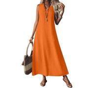 Damen Maxikleider Sommer Ärmellos Sommerkleid Damen Lang Baumwolle Leinen Kleider Maxi Elegant A Linie Sommerkleider Leicht Und Luftig Leinenkleid Frauen Lässig Boho Tunika Kleid V Ausschnitt
