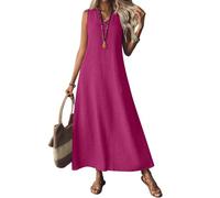 Damen Maxikleider Sommer Ärmellos Sommerkleid Damen Lang Baumwolle Leinen Kleider Maxi Elegant A Linie Sommerkleider Leicht Und Luftig Leinenkleid Frauen Lässig Boho Tunika Kleid V Ausschnitt