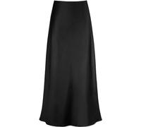 Damen-Maxirock aus Satin, elastisch, hohe Taille, A-Linie, einfarbig, elegant, fließend, seidig, Sommerrock, bescheidener Meerjungfrauen-Rock, klassische Arbeitsröcke, Schwarz , 52