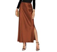 Damen-Maxirock aus Satin, hohe Taille, seitlicher Schlitz, elastischer Bund, lange Seidenröcke für Frauen