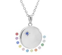 Damen Medaillon Kette mit Geburtsstein Silber 925 rund | Medallion zum Öffnen für Bilder personalisiert mit Gravur und Foto Upload Service | Fotoschmuck Geschenk Frau Freundin Schwester Geburtstag
