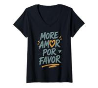 Damen Mehr Amor Por Favor Love Zitat Herz Typografie T-Shirt mit V-Ausschnitt