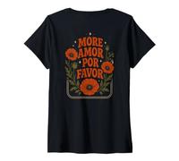 Damen Mehr Amor Por Favor Retro-Blumenmohn T-Shirt mit V-Ausschnitt