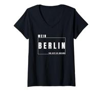 Damen Mein Berlin The City of Dreams Retro Deutschland Design T-Shirt mit V-Ausschnitt