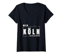Damen Mein Köln The City of Dreams Kölscher Jung Karneval Style T-Shirt mit V-Ausschnitt