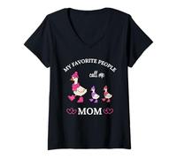 Damen Meine Lieblingsleute nennen Mich Mama Cute Duck Family Muttertag T-Shirt mit V-Ausschnitt