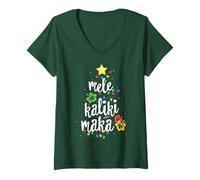 Damen Mele Kalikimaka Shirt For Women Hawaiian Hawaii Christmas T-Shirt mit V-Ausschnitt