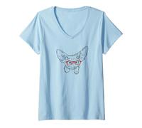Damen Mens Womens Kids Red Glasses Illustration Fennec Fox Lover T-Shirt mit V-Ausschnitt