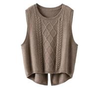 Damen Merinowolle Weste Locker O-Ausschnitt Pullover Weste Verdrehte Strickweste, M
