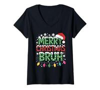 Damen Merry Christmas Bruh Lustiges Meme Buffalo Karo T-Shirt mit V-Ausschnitt