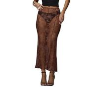 Damen Mesh-durchsichtiger Langer Bodycon-Rock, niedrig Geschnittener transparenter Enger Maxirock