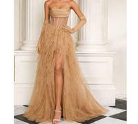 Damen Mesh Französisch Fischgrät leichtes Kleid, Geburtstags Party Prinzessin Abendkleid, elegantes trägerloses Abendkleid, charmant & sexy