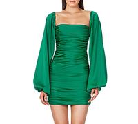 Damen Mesh Langarm Square Neck Rüschen Party Club Cocktail Bodycon Mini Kleid Freizeitkleid