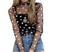 Damen Mesh Oberteile Transparentes Durchsichtige Tops Sexy Langarmshirt Bluse Tunika