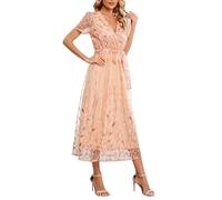 Damen Mesh Sommerkleider Paillettenkleid Bequem Lässig Kleid Elegant Röcke Stickerei Slim V Ausschnitt Medium Länge Frühling Kleider Bright Silk Ballkleid