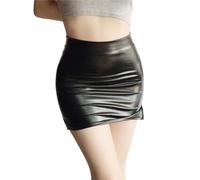 Damen Metallic PU Leder, Figurbetonter kurzer Rock, seitlich Geteilte Bleistiftröcke, Ausgehen, Party, Clubwear, enges Kleid, Outfits, Hüftumarmender Rock