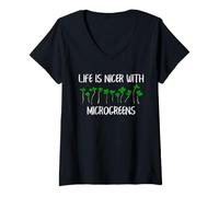 Damen Microgreens Life is Nicer Sprouts Gardener Pflanzenliebhaber T-Shirt mit V-Ausschnitt
