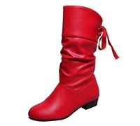 Damen Mid-Calf Stiefel einfarbig plissiert mit Schleife dickem Absatz mittelhohe Winterstiefeletten elegante Damenschuhe