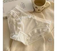 Damen Mid-Rise Lace Panties Ice Silk Polyester Slip Soft Stretch Pure Color Unterwäsche für den täglichen Gebrauch, Zuhause, Urlaub - M/L/XL/XXL (XL Weiß)