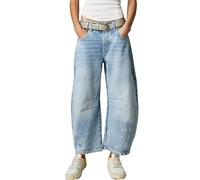 Damen Mid-Rise Tonjeans, weites Bein Lose Boyfriend Denim Cropped Hose, Damen Lose Cropped Jeans, Weites Bein Jeans Straight Leg Crop Jeans, Light Blue, L