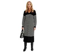 Damen Midi-Kleid gestreiftes Langarm-Kleid mit V-Ausschnitt Strick-Kleid 948157 Schwarz 36/38