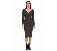 Damen Midi-Kleid mit Rippenstrick Langarm-Kleid schmales Strick-Kleid 933773 Grau 40/42