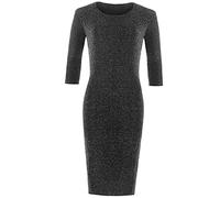 Damen Midi-Kleid mit Rundhalsausschnitt, Lurex, gefüttert, 3/4-Ärmel, figurbetont, Übergröße, Kleid, silber, 48-50