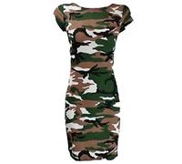 Damen-Midikleid aus Jersey, Übergröße, mit Flügelärmeln, figurbetontes Midi-Kleid, Größe 44-50, grün/camouflage, 38-40