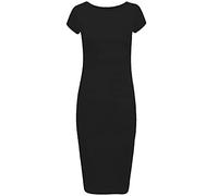 Damen-Midikleid aus Jersey, Übergröße, mit Flügelärmeln, figurbetontes Midi-Kleid, Größe 44-50, Schwarz , 50-52