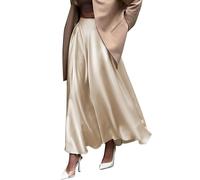 Damen-Midirock aus Satin, hohe Taille, elastisch, Satin, Maxirock, Seide, elegant, lang, trendig, A-Linie, Midi-Röcke, Champagner, X-Groß