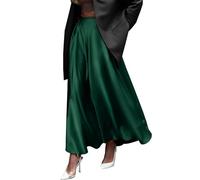 Damen-Midirock aus Satin, hohe Taille, elastisch, Satin, Maxirock, Seide, elegant, lang, trendig, A-Linie, Midi-Röcke, Dunkelgrün, X-Groß