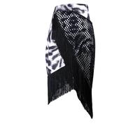 Damen Midirock Latein Tänze Tango Chacha Salsa Samba Rumba Fransen-Übungsrock Mesh-Spleißen Tanzrock Schräge Fransen Hüfttuch-Wickelrock mit Shorts S