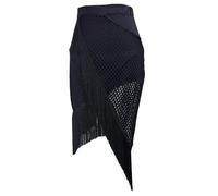 Damen Midirock Latein Tänze Tango Chacha Salsa Samba Rumba Fransen-Übungsrock Mesh-Spleißen Tanzrock Schräge Fransen Hüfttuch-Wickelrock mit Shorts XL