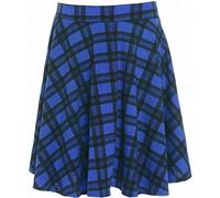 Damen Midirock mit elastischem Bund, einfarbig, weich, Stretch, Knielang, FLA Swing Skater Gr. 44, Blue Tartan