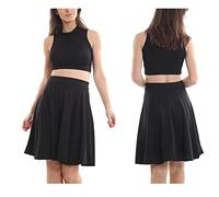 Damen Midirock mit elastischem Bund, unifarben, weich, dehnbar, knielang, ausgestellt, Swing-Skater-Stil, Schwarz , 50-52