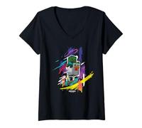 Damen Minecraft Chicken Jockey Mob Paint Brush Strokes Background T-Shirt mit V-Ausschnitt