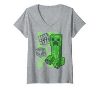 Damen Minecraft KA-Boom! Creeper and TNT Pixel Art T-Shirt mit V-Ausschnitt