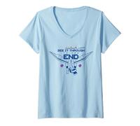 Damen Minecraft See It Through to The End Ender Dragon Line Art T-Shirt mit V-Ausschnitt