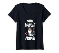 Damen Mini Aussie Mama Shirt Women Toy Australian Shepherd Gifts T-Shirt mit V-Ausschnitt