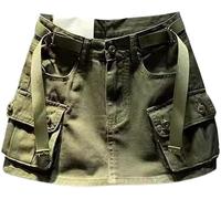 Damen Mini Cargo Rock Niedrige Taille Y2k Kurzer Denim Jeansrock (Grün,XS)