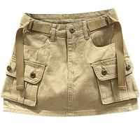Damen Mini Cargo Rock Niedrige Taille Y2k Kurzer Denim Jeansrock (Khaki,S)