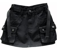 Damen Mini Cargo Rock Niedrige Taille Y2k Kurzer Denim Jeansrock (Schwarz,S)