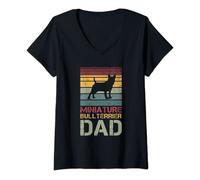 Damen Miniauture Bullterrier Dad Miniature bullterrier Papa T-Shirt mit V-Ausschnitt