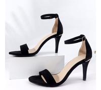 Damen minimalistische Stöckelschuhe mit Stiletto Absatz, elegante schwarze Sandaletten aus Wildlederimitat